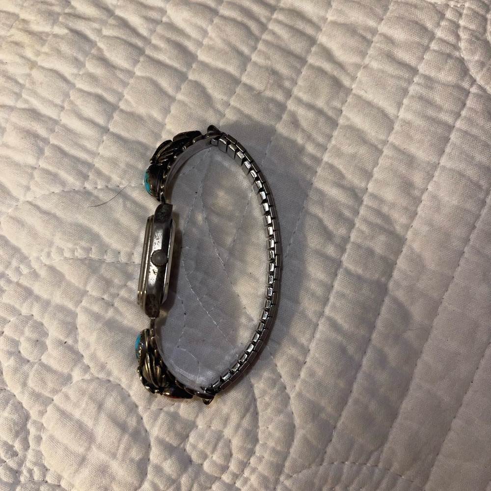 VTG Native American Navajo Sterling Silver and Turquoise Women's Stretch Watch - Picture 5 of 6